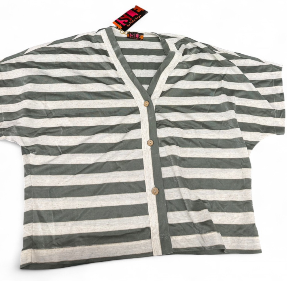 Gray and White Striped Cardigan